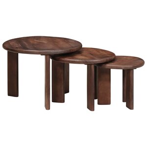 vidaXL Tables basses gigognes 3 Pièces Marron foncé Bois de mangue massif