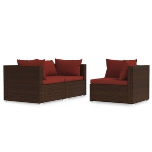 vidaXL Salon de jardin 3 Pièces avec coussins Marron Résine tressée