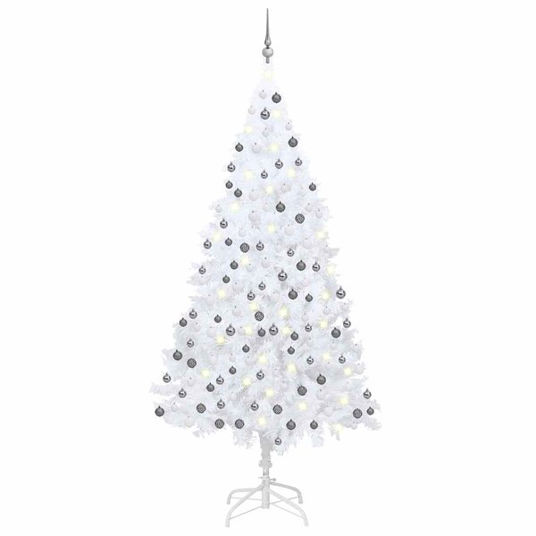 vidaXL Arbre de Noël artificiel pré-éclairé et boules blanc 210 cm PVC