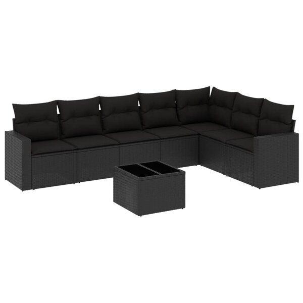 vidaXL Salon de jardin 8 Pièces avec coussins noir résine tressée