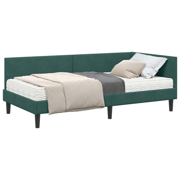 vidaXL Cadre de lit d'angle avec matelas Autre 2 Pièces Vert Velours
