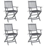 vidaXL Chaises pliables d'extérieur lot de 4 et coussins Bois d'acacia