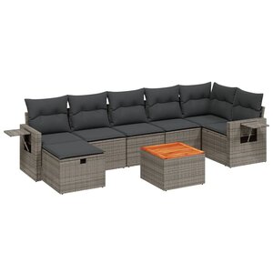vidaXL Salon de jardin 8 Pièces avec coussins gris résine tressée