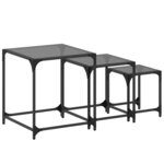 vidaXL Tables basses gigognes 3 Pièces dessus en verre noir acier