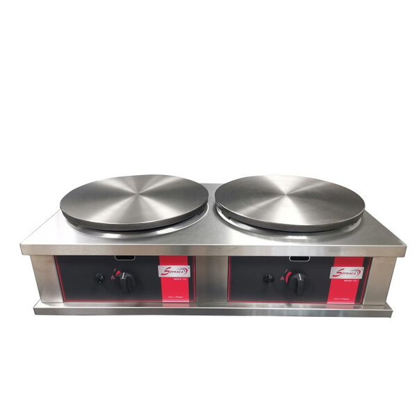 Crêpière double gaz professionnelle à usage intensif - 2 x ø 400 mm - sofraca -  - inox 882x512x251mm