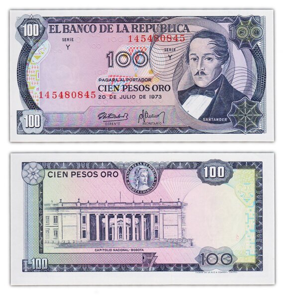 Billet de collection 100 pesos oro 1973 colombie - neuf - p415a