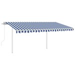 vidaXL Auvent automatique rétractable avec poteaux 4x3 5 m Bleu blanc