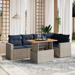 vidaXL Salon de jardin 6 Pièces avec coussins gris résine tressée