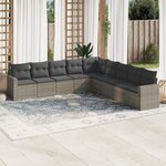 vidaXL Salon de jardin 9 Pièces avec coussins gris résine tressée