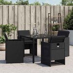 vidaXL Chaises de jardin lot de 4 avec coussins noir résine tressée