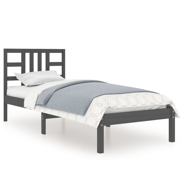 vidaXL Cadre de lit Gris Bois massif 90x200 cm