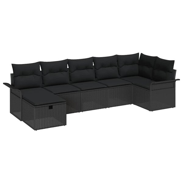 vidaXL Ensemble de canapé de jardin 7 Pièces Noir 297.5 x 132.5 x 85 cm