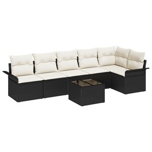 vidaXL Set de canapé de jardin 6 pièces avec coussins en polyrotin marron
