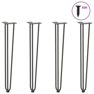 vidaXL Pieds en épingle à cheveux pour consoles  lot de 4  anthracite  72 cm  acier massif