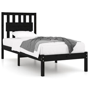 vidaXL Cadre de lit Noir Bois de pin massif 75x190 cm Petit simple