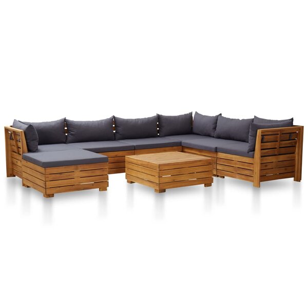 vidaXL Salon de jardin 8 Pièces avec coussins Bois d'acacia Gris foncé