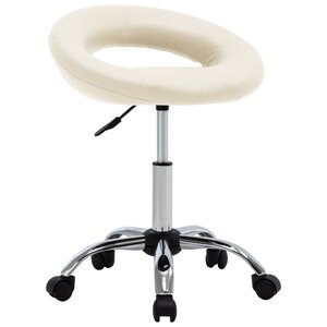 Chaise fauteuil siège de travail roulante similicuir crème 02_0024076