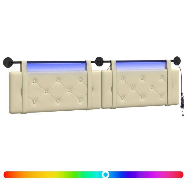 vidaXL Tête de lit suspendue Avec lumière LED Crème Simili cuir