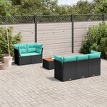 vidaXL Salon de jardin 6 Pièces avec coussins noir résine tressée
