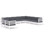 vidaXL Salon de jardin 10 Pièces avec coussins blanc bois de pin massif