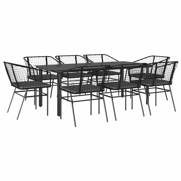 vidaXL Ensemble à manger de jardin coussins 9Pièces noir poly rotin verre