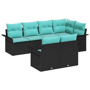 vidaXL Ensemble de canapé de jardin avec coussin 7 Pièces Noir Poly rotin