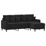 vidaXL Canapé à 3 places avec repose-pieds Noir 180 cm Velours