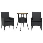 vidaXL Ensemble à manger de jardin et coussins 3 Pièces noir rotin acacia
