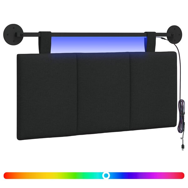 vidaXL Tête de lit suspendue Avec lumière LED Noir Tissu