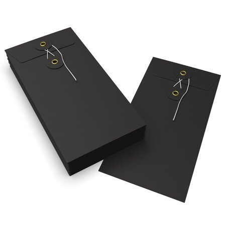 Lot de 20 enveloppes à rondelle et ficelle noir 220x110