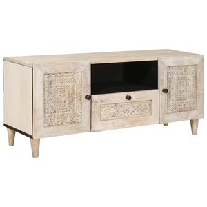 vidaXL Meuble TV Blanc 105 x 33 x 46 cm bois de manguier massif