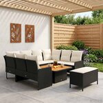 vidaXL Ensembles de meubles avec oreiller 7 Pièces Noir et Crème Rotin PE