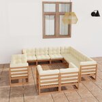 vidaXL Salon de jardin 11 Pièces avec coussins Marron miel Bois de pin