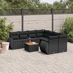 vidaXL Salon de jardin 9 Pièces avec coussins noir résine tressée
