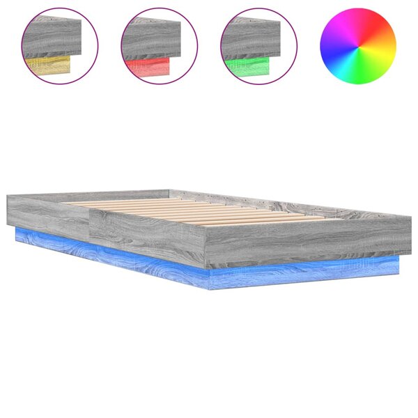 vidaXL Cadre de lit avec lumières LED sonoma gris 100x200 cm