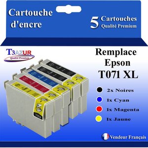 T3AZUR- 5x Cartouches Compatibles avec Epson T0711 remplace Epson D78 D120 DX4000 DX5000 DX6000 DX7400 DX8400 DX9400F S20 S21 SX100 SX105 SX110 SX200 SX210 SX215 SX400 SX410 SX510W SX600FW
