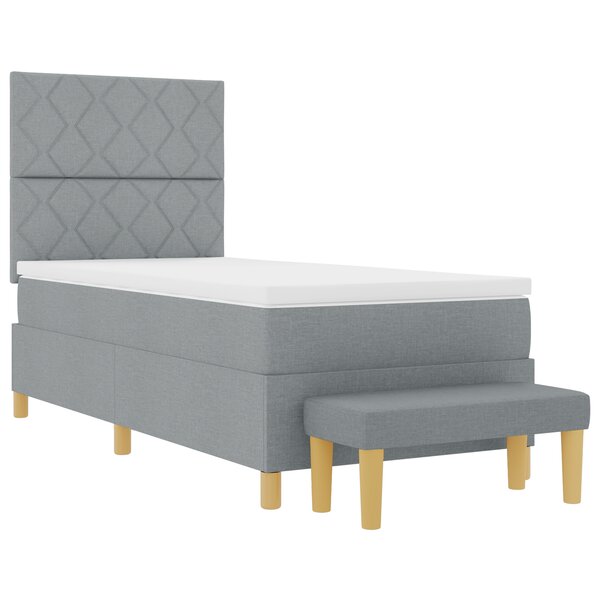 vidaXL Lit à ressorts avec matelas & banc Gris clair 90x190 cm tissu