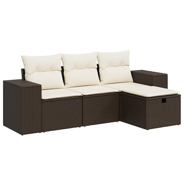 vidaXL Salon de jardin 4 Pièces avec coussins marron résine tressée