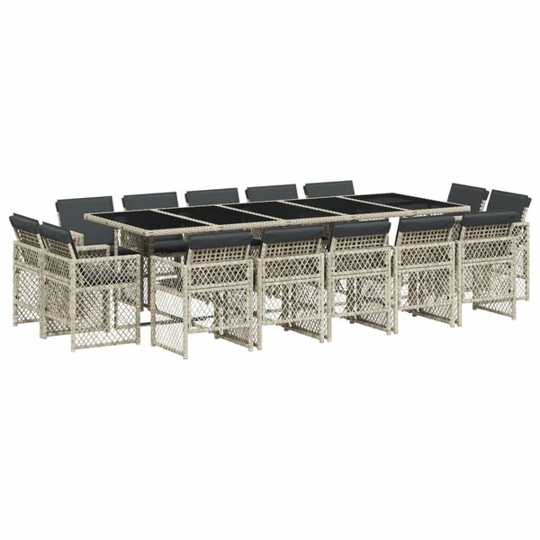 vidaXL Ensemble à manger de jardin et coussins 15 Pièces gris clair rotin