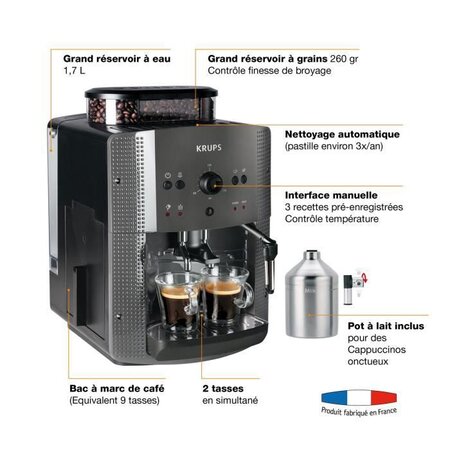 KRUPS YY4451FD Machine à café automatique avec broyeur à grains Essential  avec mousseur à lait - Pression 15 bars - Grise - La Poste