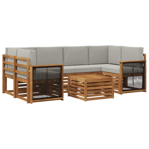 vidaXL Ensemble de canapés d'extérieur 7 Pièces Naturel et gris clair