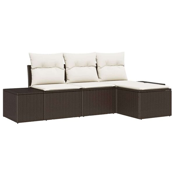 vidaXL Ensemble de canapé de jardin avec coussin 4 Pièces Marron  Crème