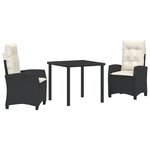 vidaXL Set de jardin de 3 pièces avec coussins en poly rattan noir