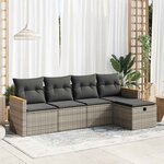 vidaXL Salon de jardin 5 Pièces avec coussins gris résine tressée