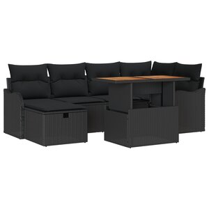 Ensemble de Canapés de Jardin 7 Pièces avec Coussins Rotin Poly Noir