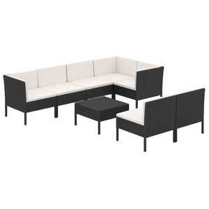 vidaXL Salon de jardin 8 Pièces avec coussins résine tressée noir