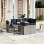 vidaXL Salon de jardin 9 Pièces avec coussins gris résine tressée