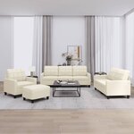 vidaXL Ensemble de canapés 4 Pièces avec coussins Crème Similicuir