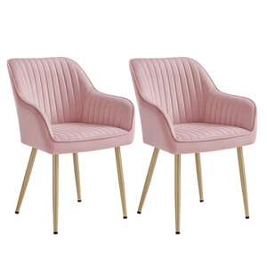 Chaise de salle à manger fauteuil siège rembourrée avec accoudoirs largeur d’assise 49 cm pieds en métal revêtement en velours charge 110 kg pour salon chambre rose 12_0004915