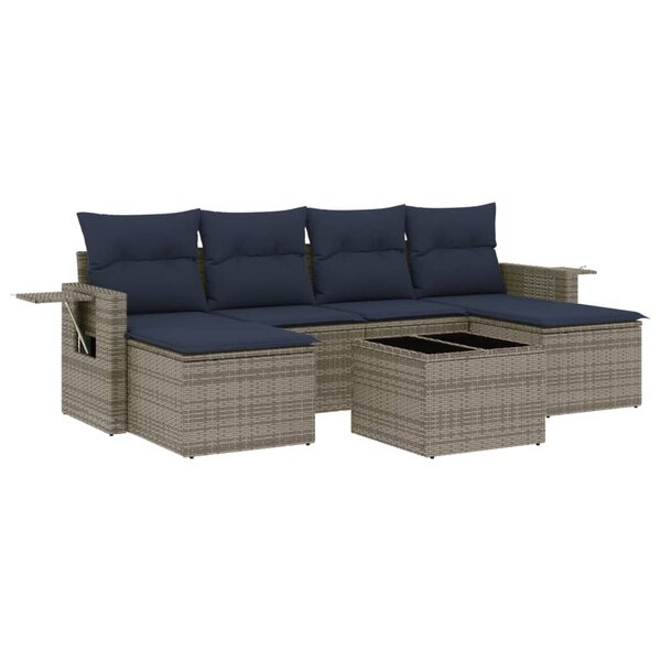 vidaXL Salon de jardin 7 Pièces avec coussins gris résine tressée